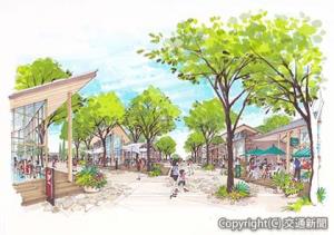 緑に囲まれた商業施設エリアのイメージ（小田急電鉄提供）