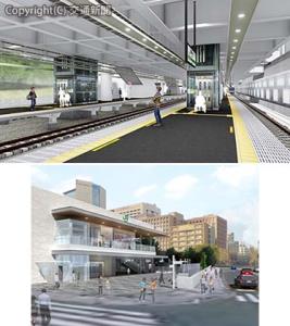 ㊤ホームのエレベーター整備イメージ㊦聖橋口の駅前広場完成イメージ（共にＪＲ東日本提供）