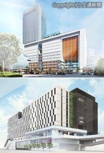 ㊤「ＪＲ横浜タワー」と㊦「ＪＲ横浜鶴屋町ビル」の外観イメージ（共にＪＲ横浜支社提供）