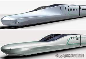 ５月完成予定の次世代型新幹線試験車両「ＡＬＦＡ―Ｘ」の外観イメージ。（㊤１号車・東京方、㊦10号車・新青森方）＝ＪＲ東日本提供＝