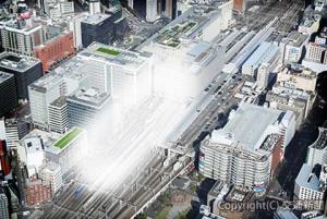 博多駅上空に描く「空中都市構想」。まちづくり・活力創出への期待が高まる（ＪＲ九州提供）