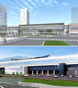 ㊤福井駅㊦敦賀駅の外観イメージ（鉄道・運輸機構提供）