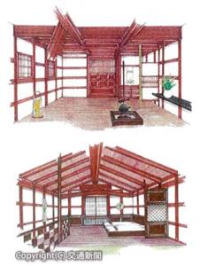 宿泊施設の㊤１階と㊦２階のイメージ（ＪＲ秋田支社提供）