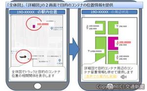アプリの「コンテナの位置情報参照機能」で提供される画面のイメージ（ＪＲ貨物提供）