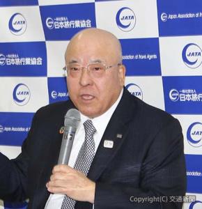 今後の業界展望を語る田川会長（日本旅行業協会提供）