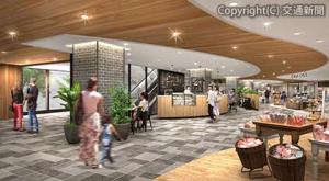 本館３階中央部の完成イメージ。通路を曲線にするなど動きを持たせることで、ゆっくり散歩しながら買い回りできる空間を追求した（神戸ＳＣ開発提供）