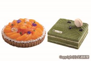 「３種の柑橘のタルト」（左）と伊勢茶のケーキ」（右）のイメージ（近鉄・都ホテルズ提供）