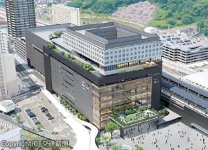 ＪＲ熊本駅ビルの外観イメージ。１～８階に商業ゾーン、９～12階にホテルが入る（ＪＲ九州提供）