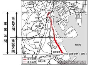 「羽田空港アクセス線（仮称）」の事業区間（ＪＲ東日本提供）