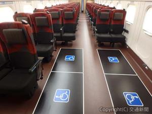 Ｅ７系車いす用フリースペースの設置イメージ（ＪＲ東日本提供）