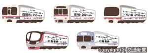 車両の形をした乗車券５枚（イメージ）＝京王電鉄提供＝