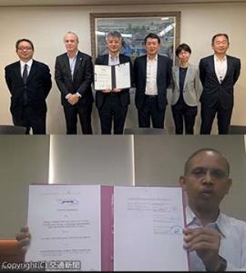 調印式に出席した㊤日本側㊦インド側の関係者（日本コンサルタンツ提供）