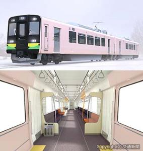 ７３７系新型電車の㊤外観㊦内観イメージ（ＪＲ北海道提供）