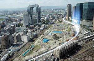 大阪駅北側のうめきたエリア全景。元々は「梅田貨物駅」という国鉄の貨物駅でした（ＪＲ西日本提供）