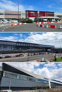 （上から）加賀温泉駅、芦原温泉駅、越前たけふ駅の外観（鉄道・運輸機構提供）