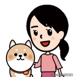「いよ子さん」（右）と新キャラクター・柴犬の「テツ」（左）＝伊予鉄グループ提供＝