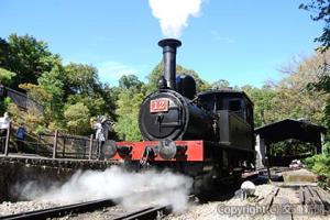 試運転で力強く動き出した12号機関車