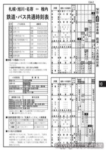 「北海道時刻表」５月号に掲載予定の鉄道・バス共通時刻表（イメージ）＝交通新聞社提供＝