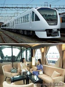 ㊤「スペーシア　Ｘ」の外観㊦６号車のコックピットスイート