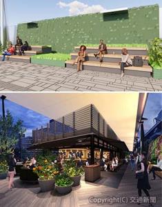 ㊤「ＧＲＡＮＲＯＯＦ　ＧＡＲＤＥＮ」のイメージ㊦２階に開店するイタリアンレストランのイメージ（ＪＲ東日本提供）