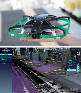 ㊤新型ドローン「ＩＢＩＳ２」㊦アップグレードしたトランシティによる点群活用計測事例（カルタ提供）
