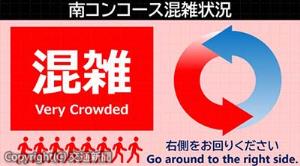 デジタルサイネージで配信予定の混雑時のコンテンツイメージ（ＪＲ東日本提供）