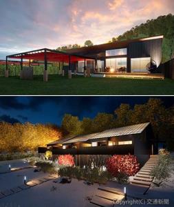 ㊤日光の高級グランピング施設㊦那須のＶＩＬＬＡ施設のイメージ（東武鉄道提供）