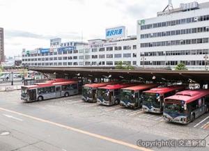 かつての新潟駅万代口バスターミナル（新潟交通提供）