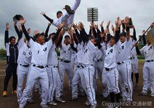 田村監督を胴上げする選手たち（ＪＲ西日本提供）