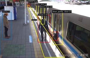 駅事務室内の実証用パソコンに映し出される検知画像のイメージ（小田急電鉄提供）