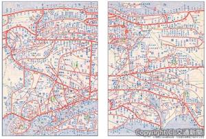 創刊号の「全国観光時間表」（１９６３年５月号）関東・甲信越路線図＝交通新聞社提供＝