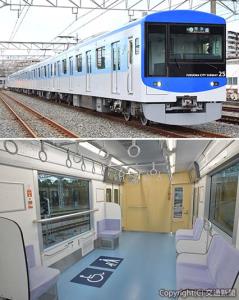 ㊤快適性や機能性を高めた新型車両「４０００系」㊦大型窓を設けた６号車フリースペース