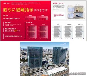 ㊤地震発生直後に表示される「即時判定ブラウズ」のイメージ（ＪＲ東日本建築設計提供）㊦システムを採用した「ＴＨＥ　ＬＩＮＫＰＩＬＬＡＲ　１」（ＪＲ東日本提供）