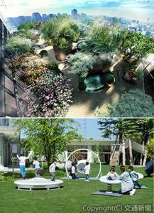 ㊤ルフトバウム㊦こもれびら内「屋内ＰＡＲＫ」のイメージ（ルミネ提供）