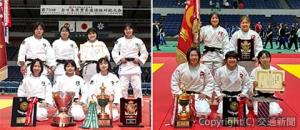 ㊧第１部で３連覇を果たしたＪＲ東日本女子柔道部 ㊨第２部で団体初優勝したＪＲ九州女子柔道部