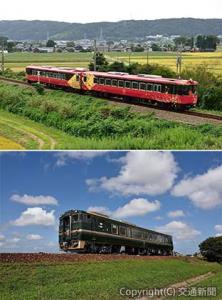 10月に運行開始10周年を迎える㊤「花嫁のれん」㊦「べるもんた」（ＪＲ西日本提供）