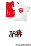 ㊤プロジェクトロゴマークをあしらったＴシャツきっぷのデザイン㊦ＪＲ西日本と取り組む佐賀県・長崎県観光キャンペーン「ＧＯ　ＱＵＥＳＴ」のロゴマーク（ＪＲ九州提供）