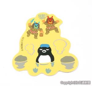 秋田県で温泉を楽しむ絵柄のＳｕｉｃａのペンギングッズ「ステッカー」＝イメージ＝（ＪＲ東日本商事提供） ⒸＣｈｉｈａｒｕ　Ｓａｋａｚａｋｉ／ＪＲ東日本／ＤＥＮＴＳＵ