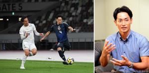 ㊨意気込みを語る江島さん㊧4月のデフサッカー男子日本代表エキシビジョンマッチ「JAPAN FOOTBALL LIVE 2025」に出場（江島氏提供）ⒸJDFA