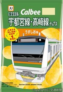 Ｅ２３３系をデザインした「推し路線チップス」のイメージ（ＪＲ東日本提供）