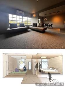 ㊤５号店の室内と㊦６号店「Ｒｏｏｍ４」のイメージ（いずれもＪＲ四国提供）
