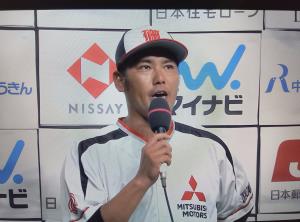 準決勝の日本生命戦で６回を零封、試合後のヒーローインタビューに答えた戸田投手