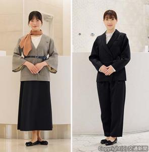 サステナブルに特化した㊧ルミネと㊨ニュウマンのコンシェルジュ用の新制服（ルミネ提供）