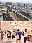 ㊤松山駅を発車する上り普通列車。高架化により、乗り換え利便性の向上や踏切廃止による安全性向上が図られている  飲食・物販を通じて愛媛の魅力を発信する㊦ＪＲ松山駅だんだん通り（北側）の店内