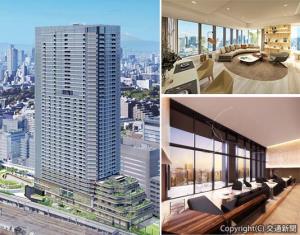 ㊧レジデンス外観㊨㊤エグゼクティブ住戸のモデルルーム㊨㊦共用空間のＳＫＹ　ＴＥＲＲＡＣＥのイメージ（ジェイアール東日本都市開発提供） 