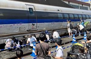 感謝のメッセージが車体に寄せられた５００系お絵かき企画