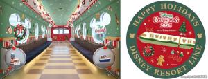 ㊧ラッピングモノレールの車内イメージ ㊨オリジナルシールのイメージ  ⒸＤｉｓｎｅｙ（舞浜リゾートライン提供）