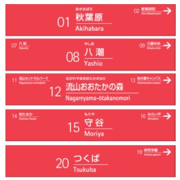 駅名標ミニチュア品ｉｎカプセル（イメージ・代表例）＝首都圏新都市鉄道提供＝