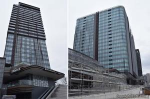 ㊧STATION PLAZAから見たOIMACHI TRACKS HOTEL & RESIDENCE TOWER㊨TRACKS PARKからのOIMACHI TRACKS BUSINESS TOWER