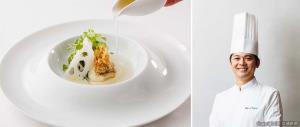 ㊧フォーグレインで提供する料理のイメージ㊨料理長に就任した池内氏（ホテルメトロポリタンエドモント提供）